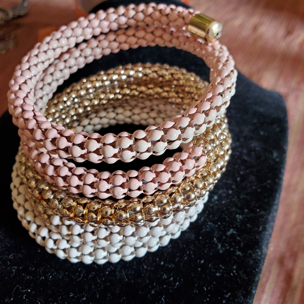 Vintage '70s "snake" wrap bracelet pink, gold